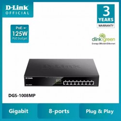 DLINK DGS-1008MP 8 PORT GIGABIT POE+ ETHERNET SWITCH