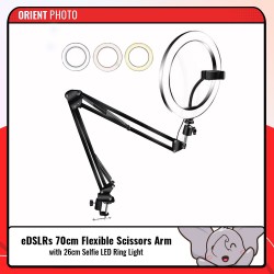 eDSLRs 70cm Flexible Scissors Arm with 26cm Selfie LED Ring 