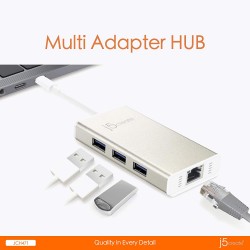 J5CREATE USB TYPE-C GIGABIT ETHERNET & HUB MULTI ADAPTER JCH