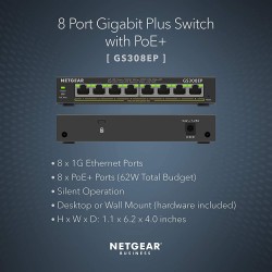 Netgear GS308EP-100UKS 8 Port PoE Gigabit Ethernet Plus Swit