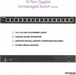 Netgear GS316-100UKS 16 Port Gigabit Unmanged Switch - Metal