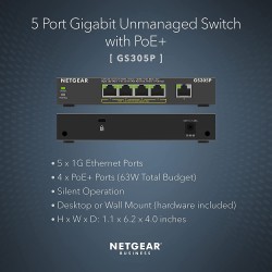 Netgear GS305P-200UKS 5 Port Gigabit Unmanged PoE Desktop Sw