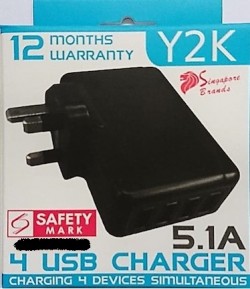 Y2K 4 Port USB Charger Black