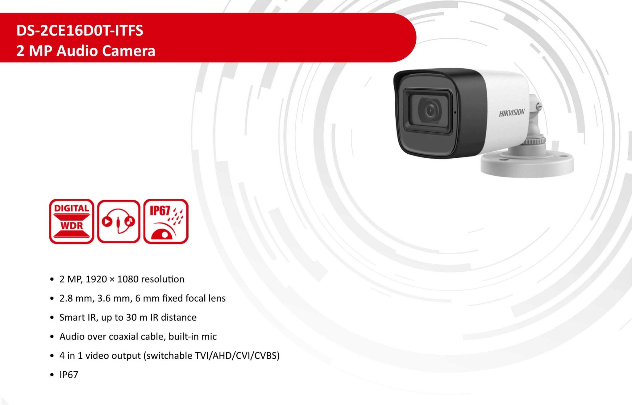HIKVISION DS-2CE16D0T-ITFS 2MP 1080P Fixed 3.6mm Lens Build In Mic Audio Over Coaxial Cable Bullet Analog Camera I.418716023