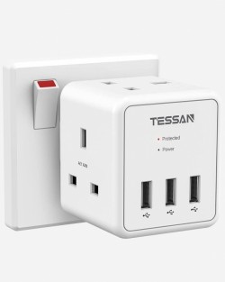 TESSAN Surge Protected Wall Plug Extender TS-224-GR-UK
