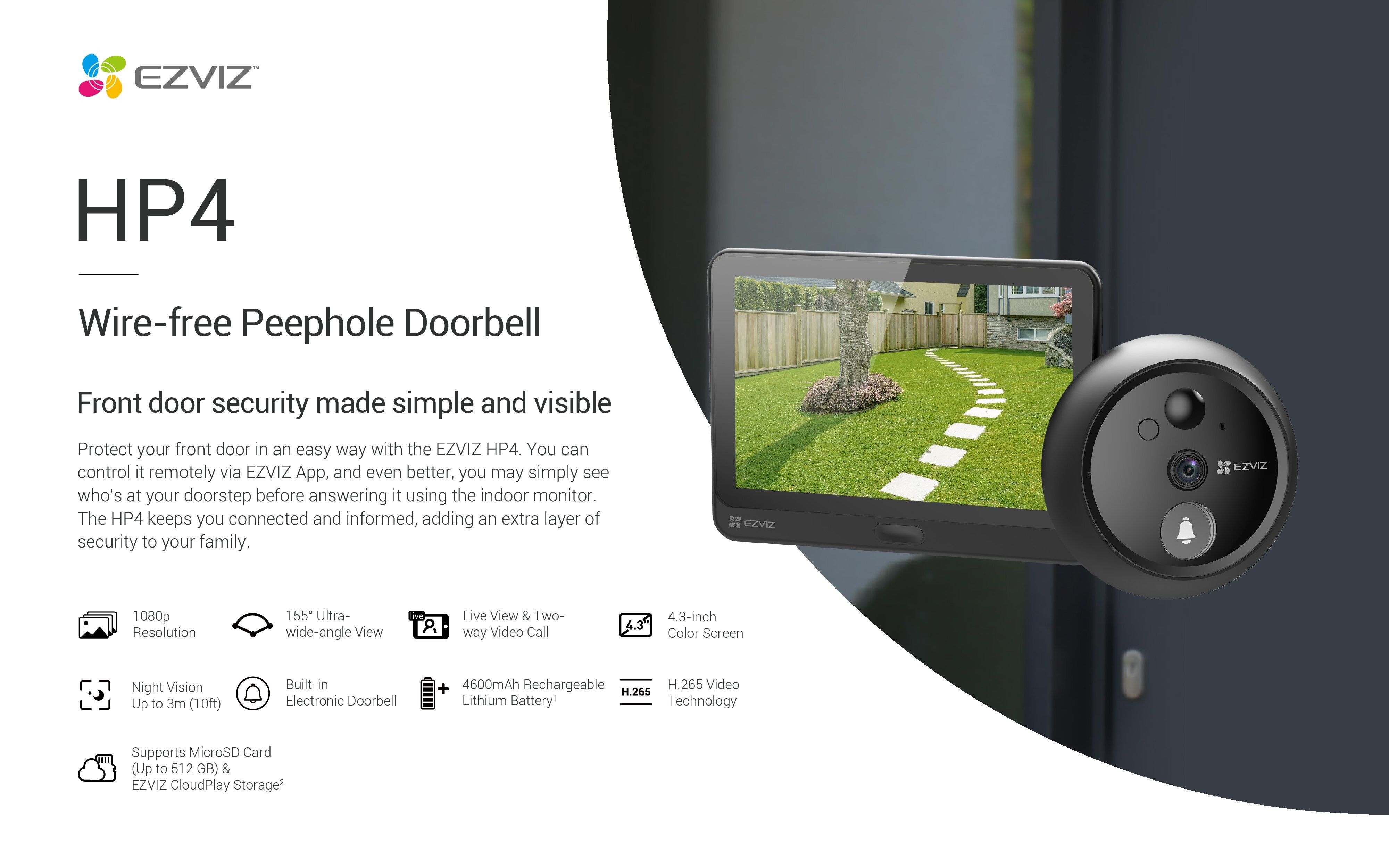 EZVIZ CP4 - Wire-Free Peephole Doorbell