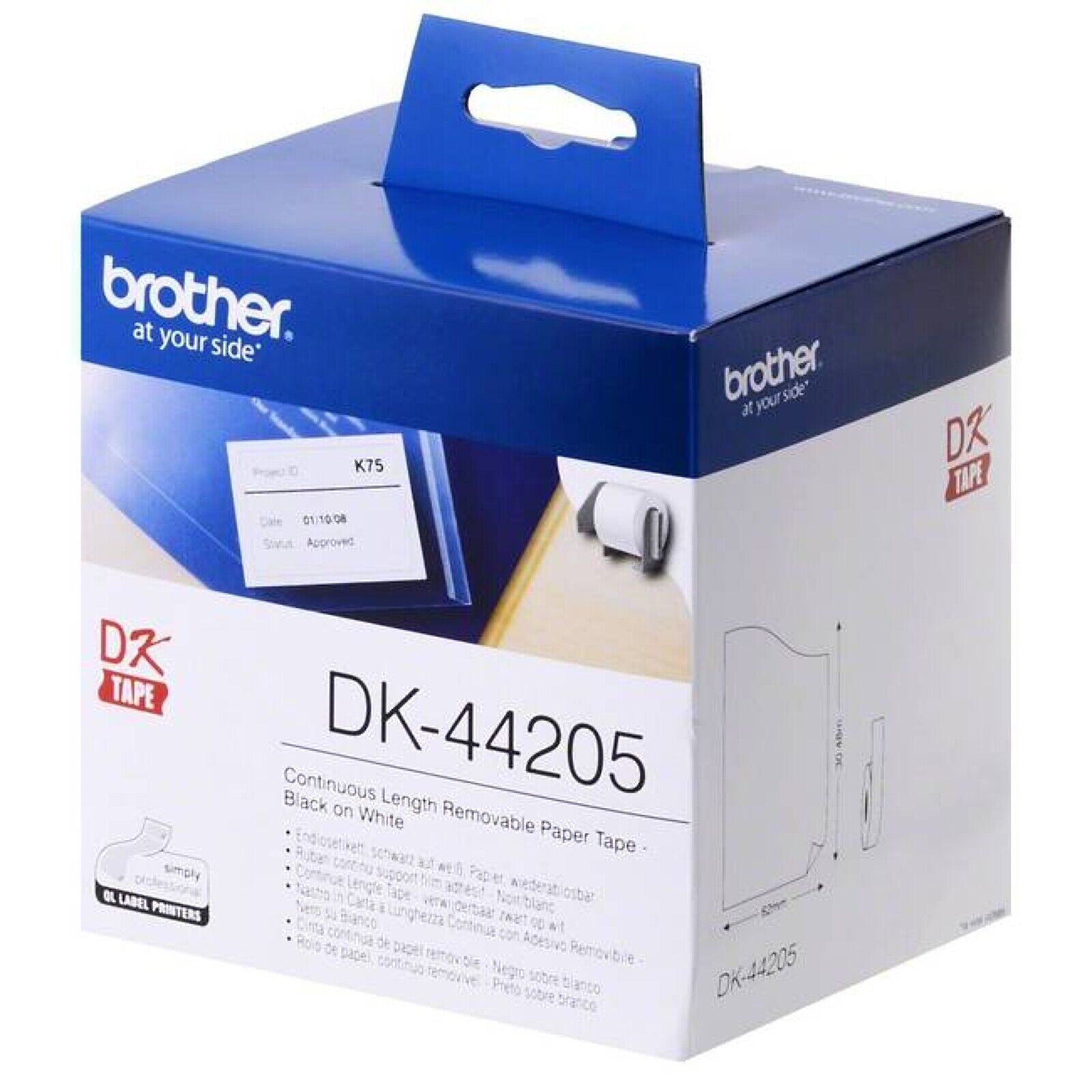 Brother 5 X Compatible DK-44205 Removable Black Text On White Continuous Paper Label Roll 62mm X