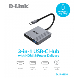 D-LINK 3-in-1 USB-C Hub with HDMI/Power Delivery DUB-M350