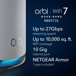 NETGEAR ORBI RBE973S BE27000 MESH WIFI 7 QUAD-BAND 3 PACK