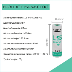 SAFT 14500 AA 3.6V LITHIUM BATTERY