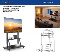 QUEENIE CT-TV-T120V 50"- 120" UP TO 130KG MOVABLE TROLLEY