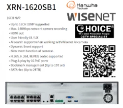 Hanwha Techwin Wisenet NVR 16CH XRN-1620SB1 16-PoE Port