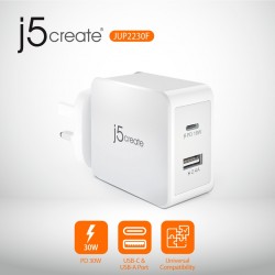 J5CREATE 30W 2-PORT PD USB-C MOBILE CHARGER POWER DELIVERY a