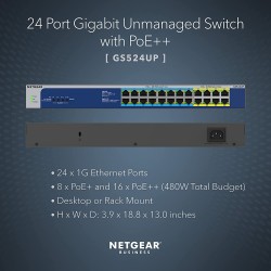 Netgear GS524UP-100NAS 24-Port Gigabit Ethernet Unmanaged Po