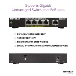 Netgear GS305P-100PES 5PT POE GIGABIT UNMANAGED SWITCH