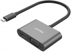 UNITEK V1168A USB-C to HDMI 4K 30Hz & VGA Adapter,  Black,  