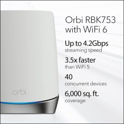 NETGEAR Orbi Whole Home Tri-Band Mesh WiFi 6 System (RBK753)