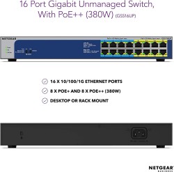 Netgear GS516UP-100EUS 16-Port Gigabit Ethernet Unmanaged Po