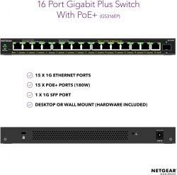 Netgear GS316EP-100UKS 16-Port PoE Gigabit Ethernet Plus Swi