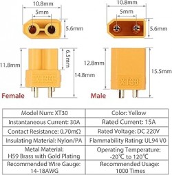 XT-30 MALE AND FEMALE CONNECTORS