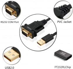 USB 2.0 TO RS232 DB9 CABLE 1.8M (FT232RL CHIPSET) SC-22511A8